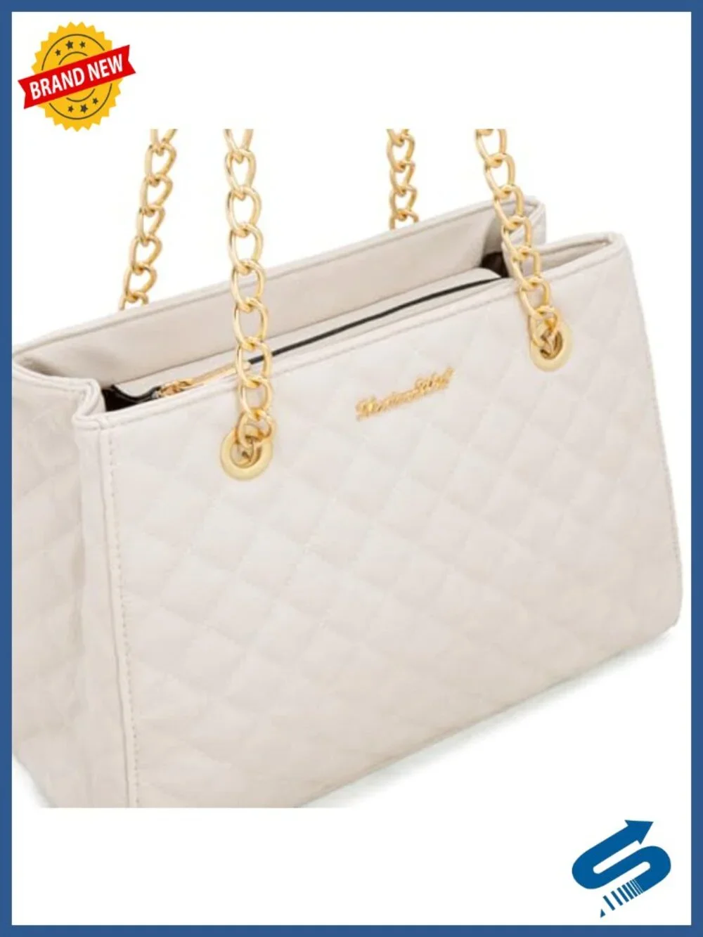 Quilted Chain Shoulder Tote Bag Faux Leather Medium Satchel Purse